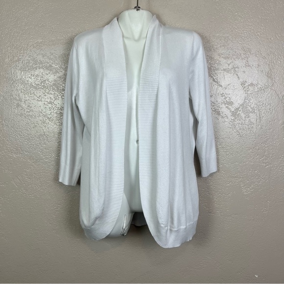 5 for $30 Red women 3/4 sleeve open front‎ white sweater cardigan size large - Picture 1 of 13